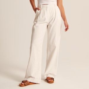 Abercrombie Linen-Blend Tailored Wide Leg Pant - Small
